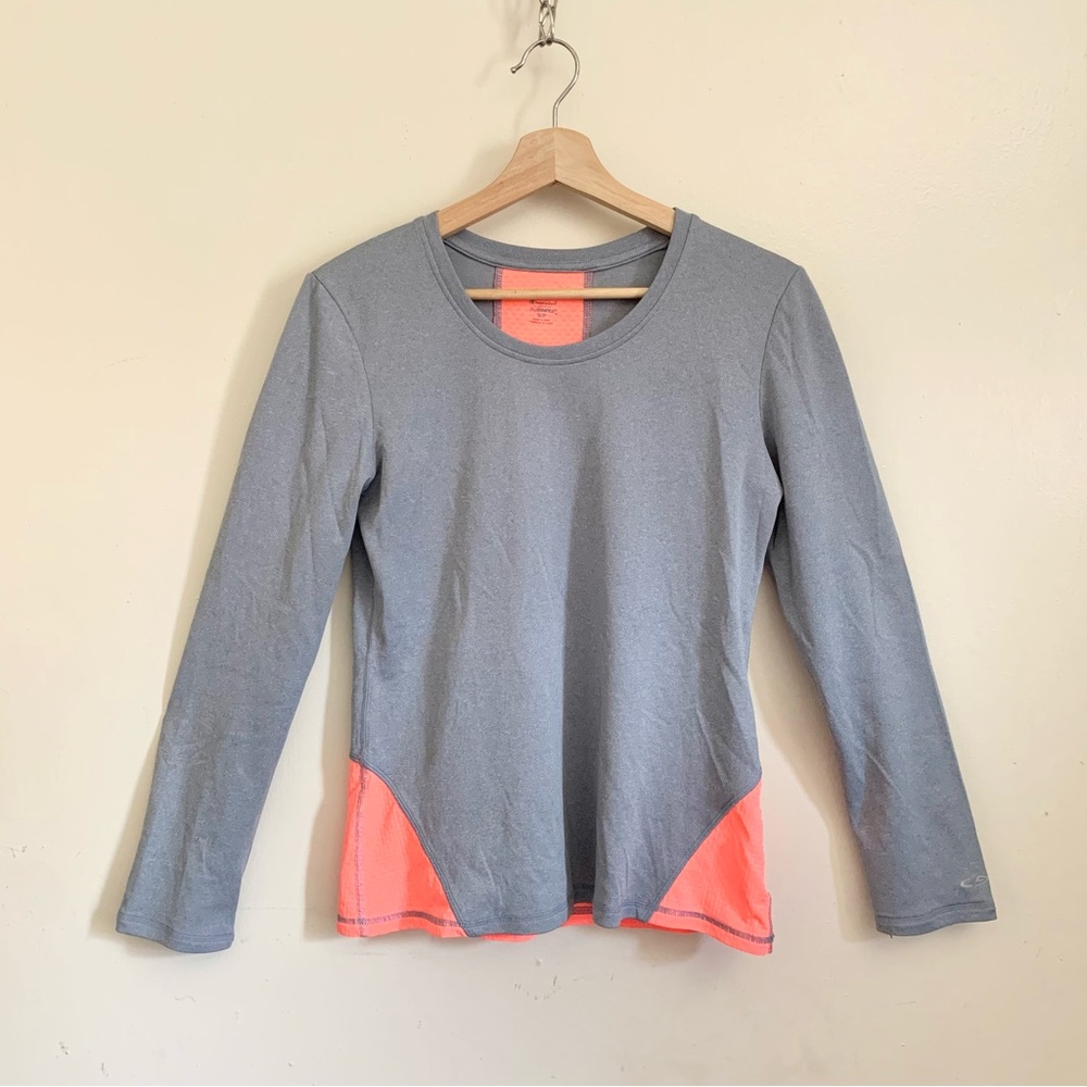 Champion Gray Orange Duo Dry + Crewneck Long Sleeves Athletic Top Small